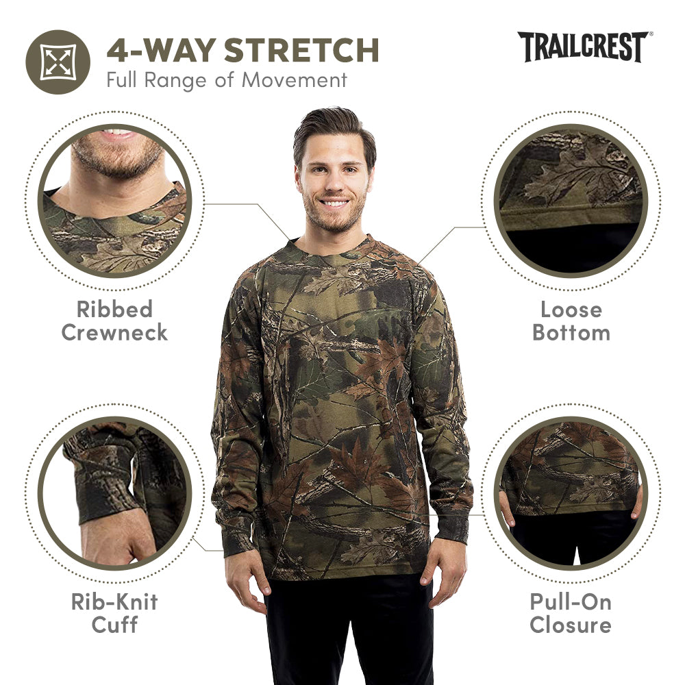 TrailCrest by Treel Men’s Athletic Cotton Long Sleeve T-Shirt Crew Neck Sports Tee