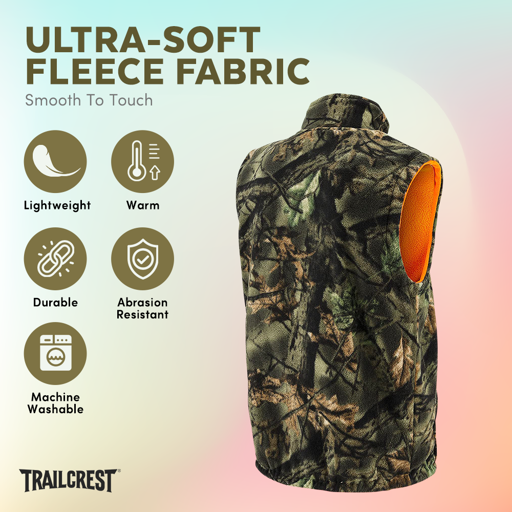 TrailCrest by Treel Men's Reversible Camo & Safety Blaze Orange Vest