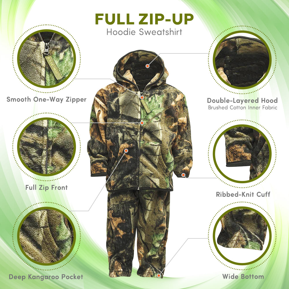 TrailCrest by Treel Infant-Toddler Camo Full Zip Hoodie Sweatshirt Fleece Jacket & Pants Set