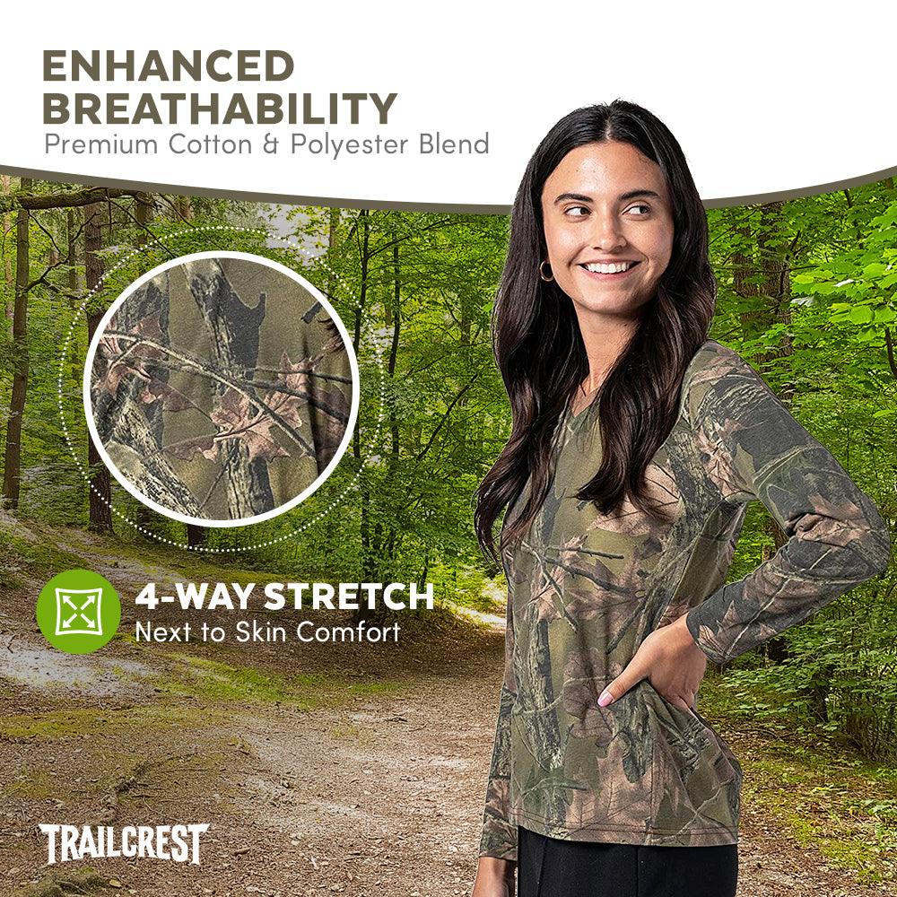 TrailCrest by Treel Women’s Athletic Cotton Performance Long Sleeve T-Shirt V-Neck Casual Sports Tops