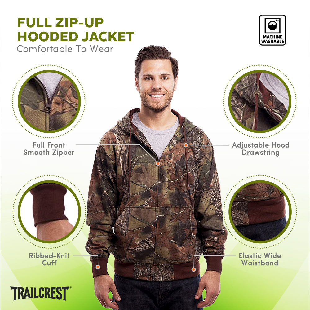 TrailCrest by Treel Men’s Camo Full Zip Up Hoodie Sweatshirt Fashion Hooded Jacket