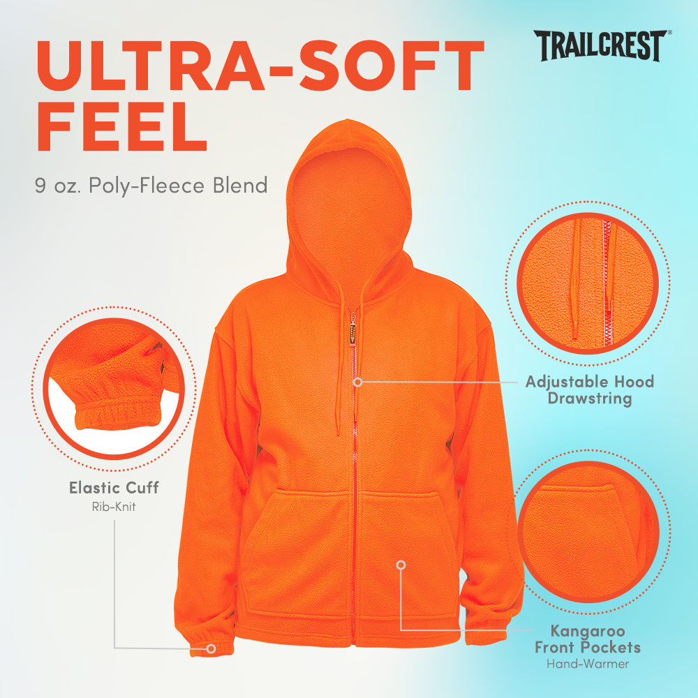 TrailCrest by Treel Chambliss Full Zip Safety Blaze Orange Sweatshirt Hoody