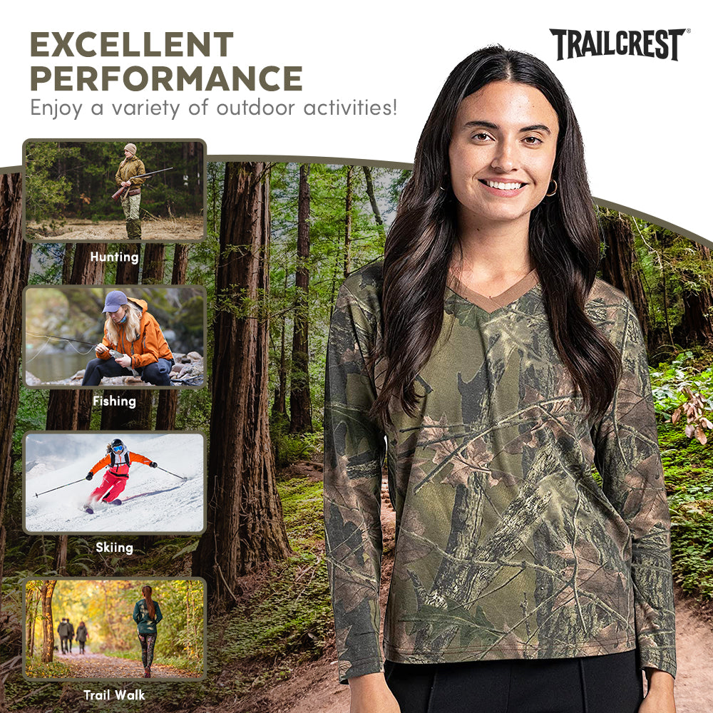 TrailCrest by Treel Women’s Athletic Cotton Performance Long Sleeve T-Shirt V-Neck Casual Sports Tops