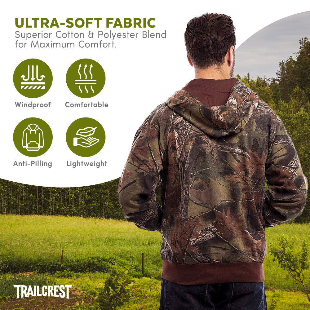 TrailCrest by Treel Men’s Camo Full Zip Up Hoodie Sweatshirt Fashion Hooded Jacket