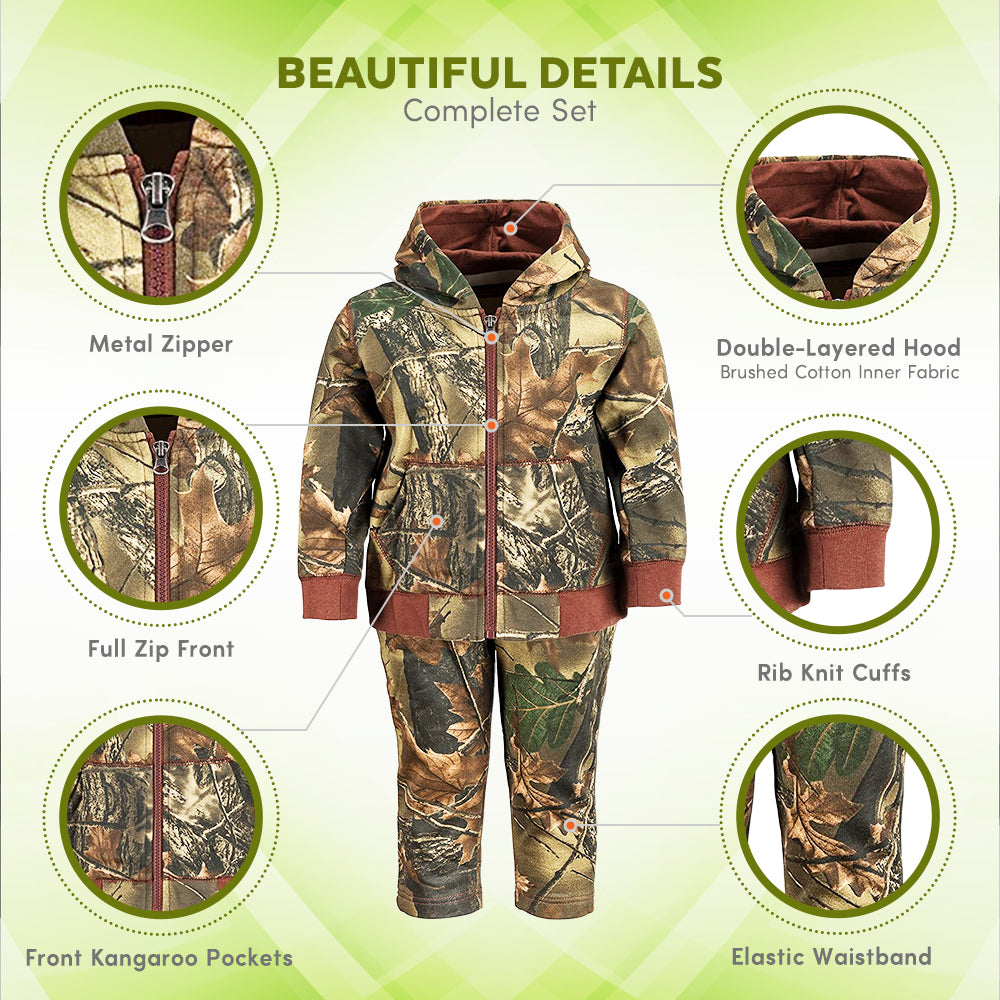 TrailCrest by Treel Infant - Toddler Cotton Camo Full Zip Hoodie Sweatshirt Jacket & Pants Set Tracksuit