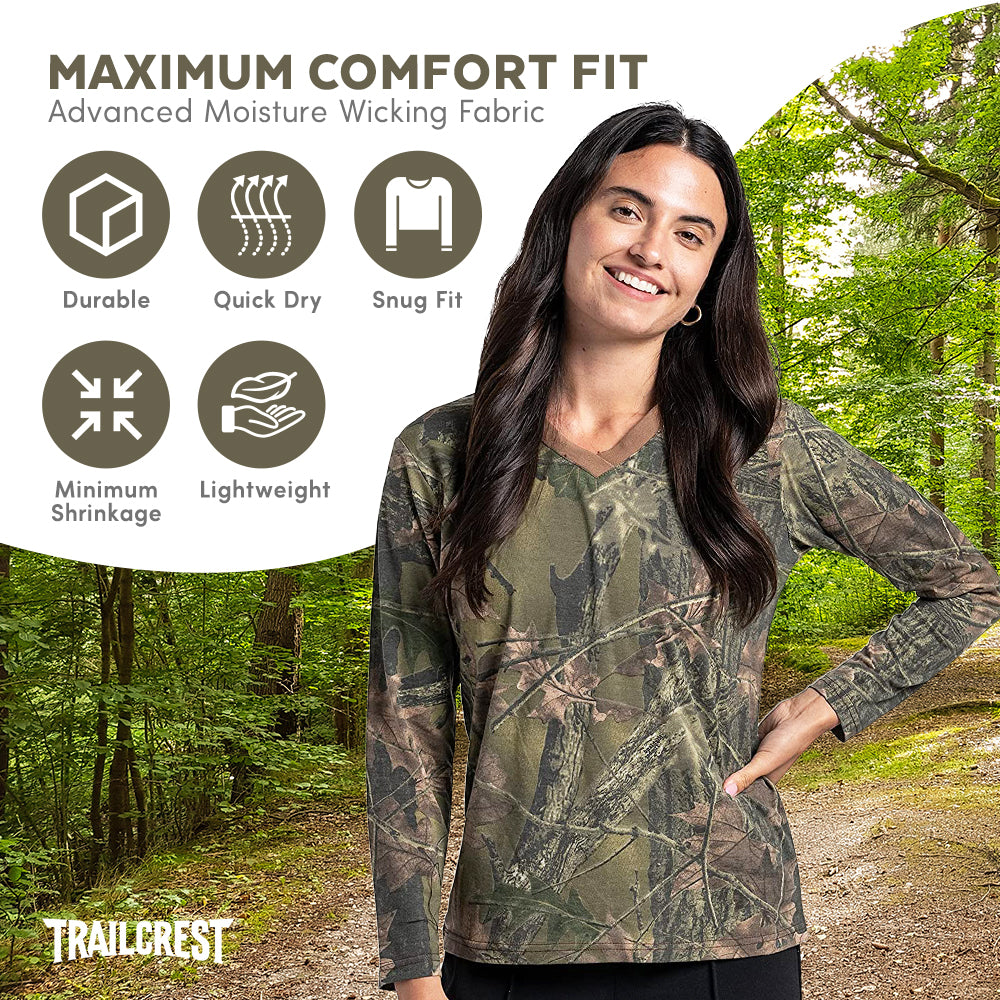 TrailCrest by Treel Women’s Athletic Cotton Performance Long Sleeve T-Shirt V-Neck Casual Sports Tops