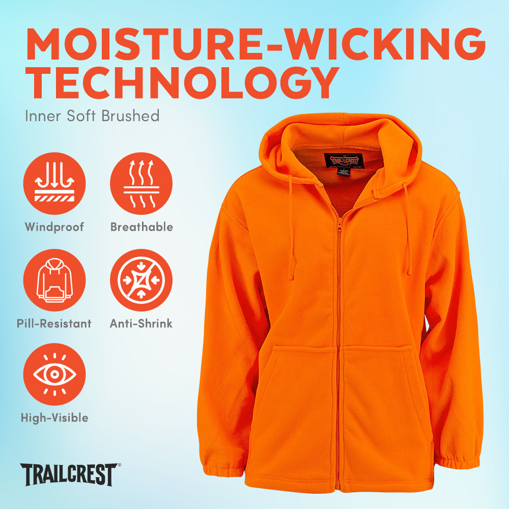 TrailCrest by Treel Chambliss Full Zip Safety Blaze Orange Sweatshirt Hoody