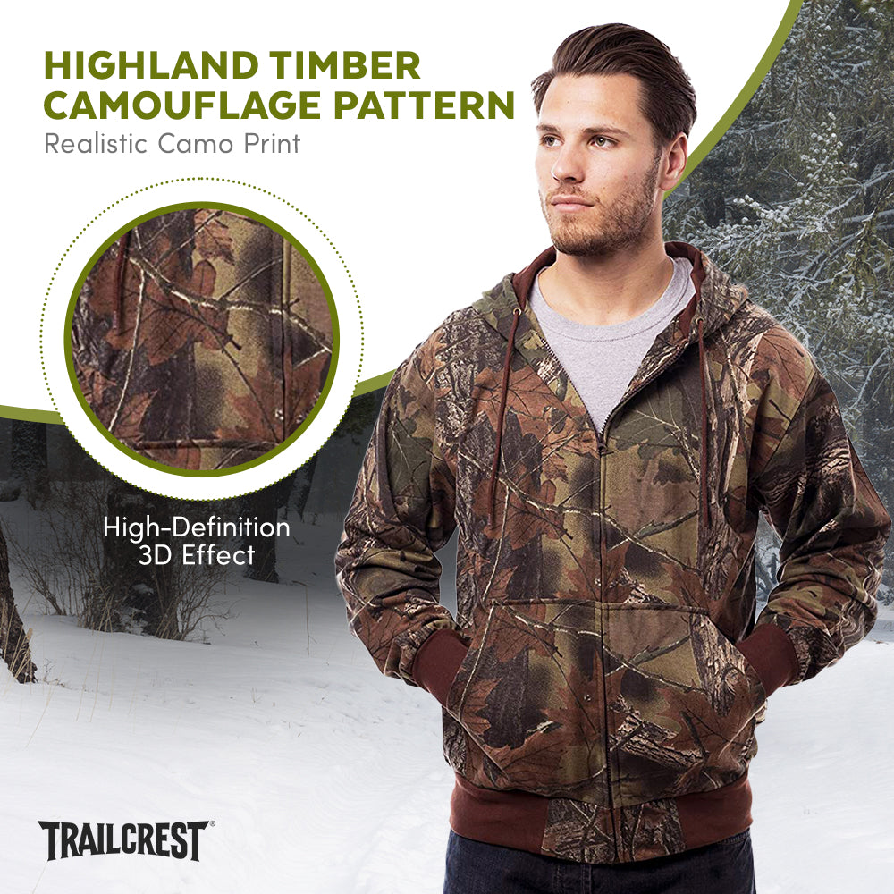 TrailCrest by Treel Men’s Camo Full Zip Up Hoodie Sweatshirt Fashion Hooded Jacket