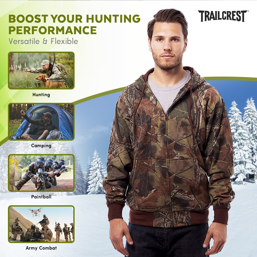 TrailCrest by Treel Men’s Camo Full Zip Up Hoodie Sweatshirt Fashion Hooded Jacket