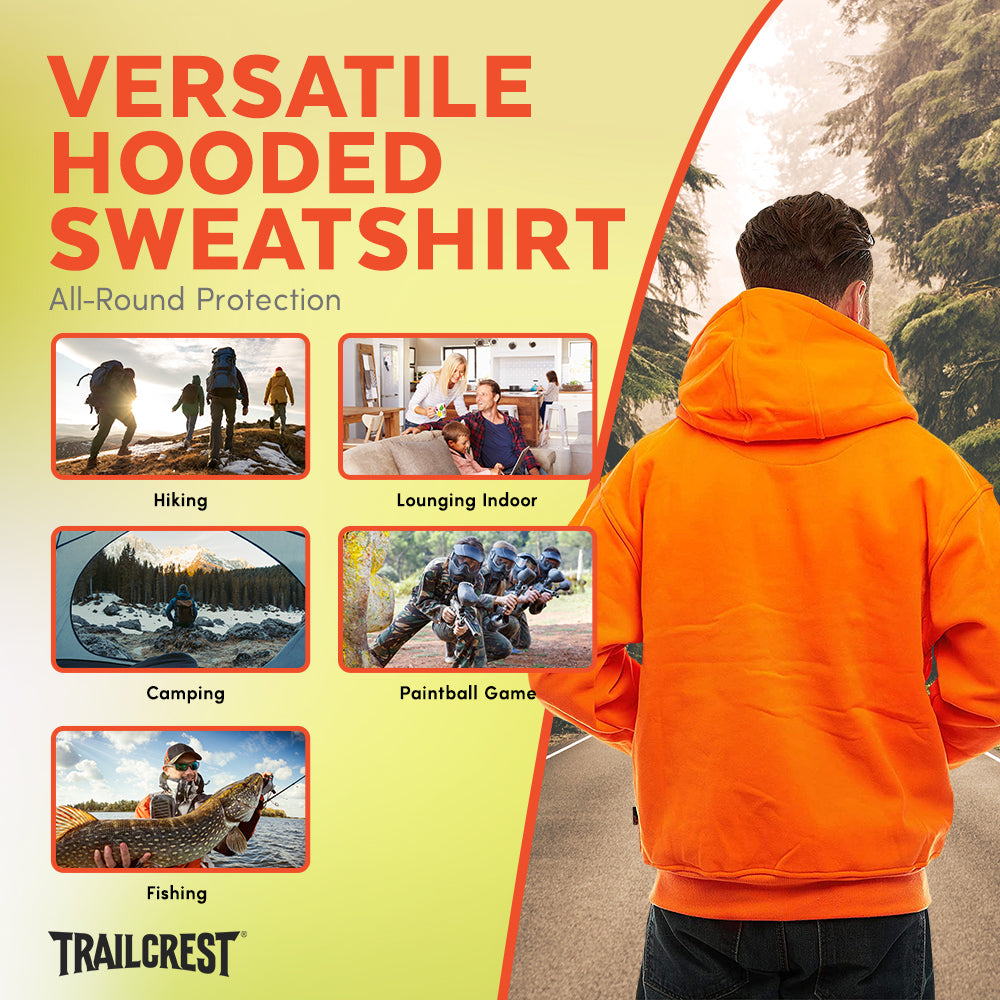 TrailCrest by Treel Orange Safety Full Zip High Visibility Thick Fleece Hooded Sweatshirt Hunting Jacket