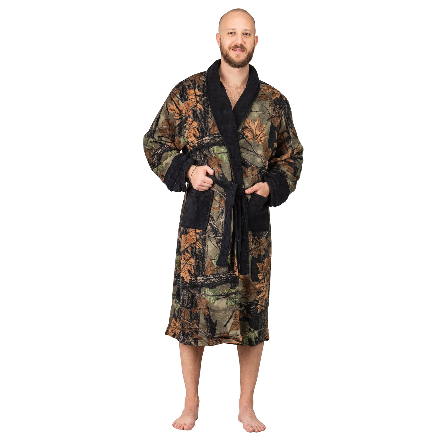 TrailCrest by Treel Men's Camo Polar Fleece Plush Bathrobe - with Shawl Collar
