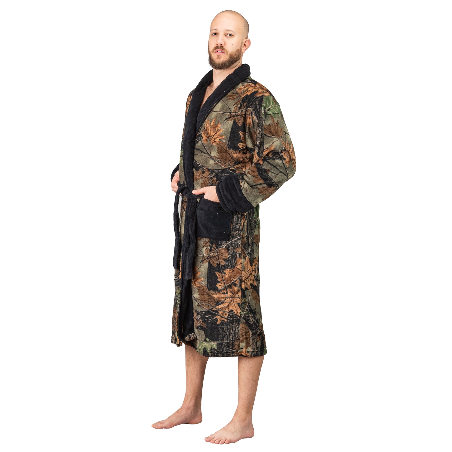 TrailCrest by Treel Men's Camo Polar Fleece Plush Bathrobe - with Shawl Collar