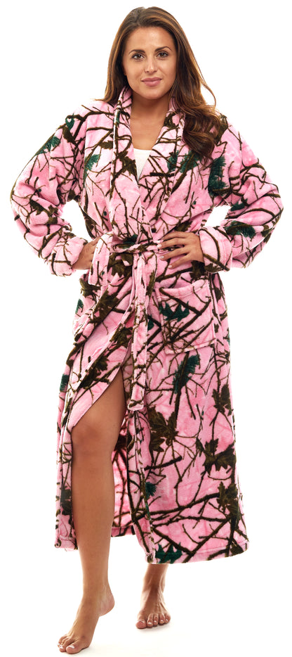Women's Pink Camo Fleece Bathrobe Plush House Robe
