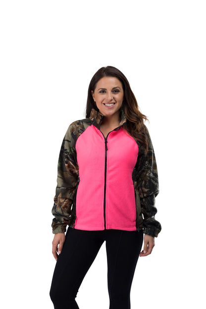 TrailCrest by Treel Women’s Fleece Semi-Fitted Full Zip Long Sleeve Camo Cardigan Jacket