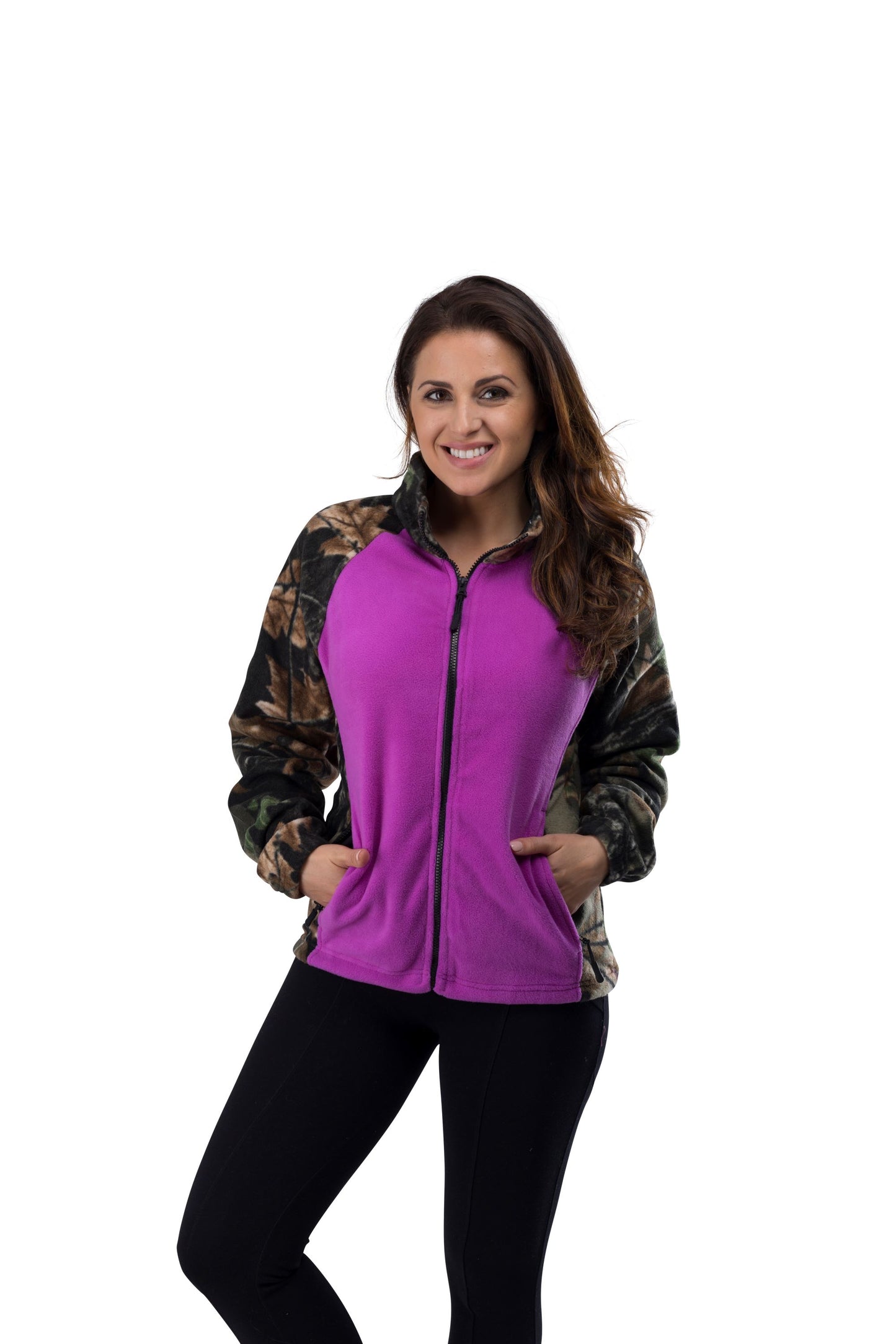 TrailCrest by Treel Women’s Fleece Semi-Fitted Full Zip Long Sleeve Camo Cardigan Jacket