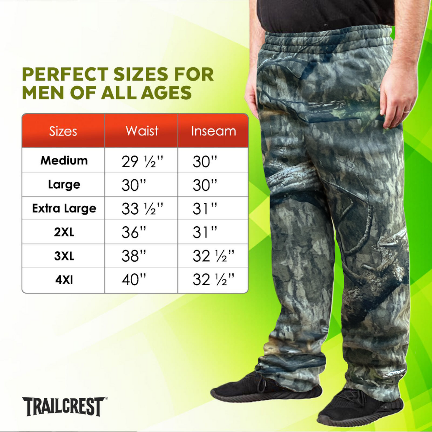 TrailCrest by Treel Men's Open Bottom Cotton Blend Cozy Sweatpants with 3 Pockets Yoga Lounge Hunting