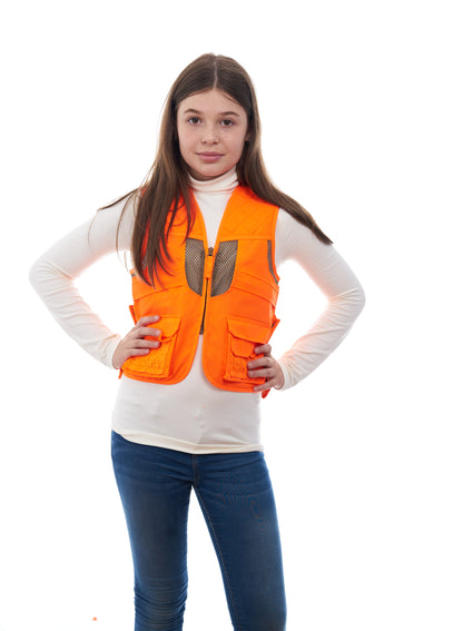 TrailCrest by Treel Kid's Upland Delue Blaze Orange Safety Front Loader High Visibility Vest