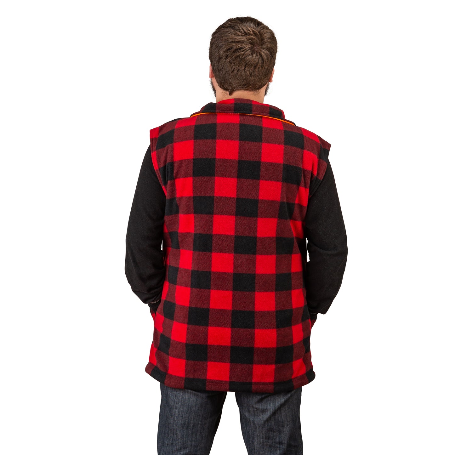 TrailCrest by Treel Men's Reversible Buffalo Red Plaid & Safety Blaze Orange Outdoorsman Workwear Vest