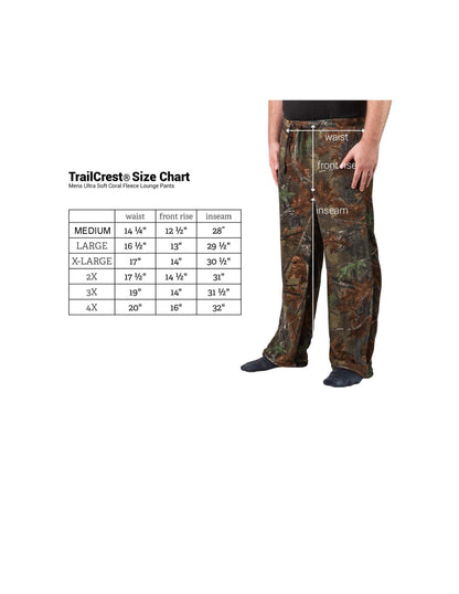 TrailCrest by Treel Men’s Open Botton Sleep & Lounge Plush Coral Fleece Camo Pajama Pants