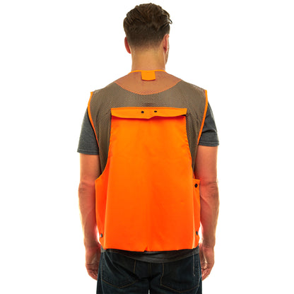 TrailCrest by Treel Mens Upland Safety Deluxe Blaze Orange Safety Front Loader High VisibilityVest - Deer Hunting Construction Engineers