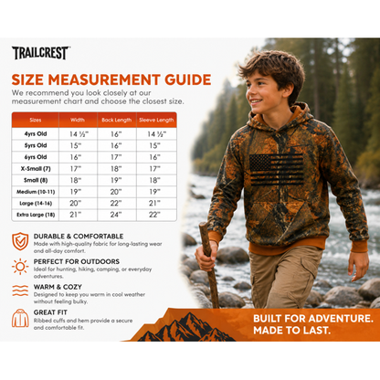 TrailCrest by Treel Boys Hoodie Sweatshirt- Comfortable, Stylish Camo Jacket for Outdoor Activities, Hunting and Casual Wear