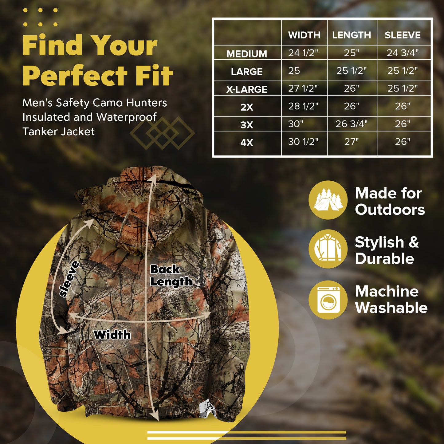 TrailCrest by Treel Men's Tactical Jacket - Insulated & Waterproof Warm Camo Hunting Coat