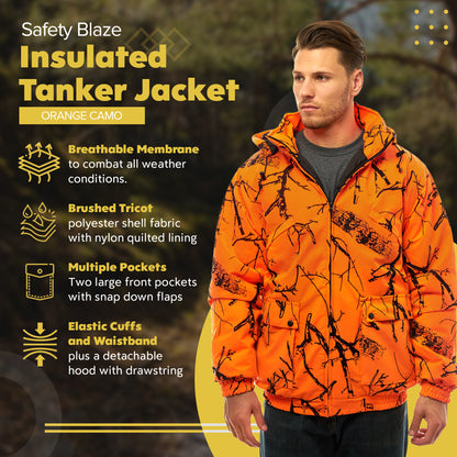 TrailCrest by Treel Men's Safety Blaze Orange Insulated & Waterproof Tanker Jacket