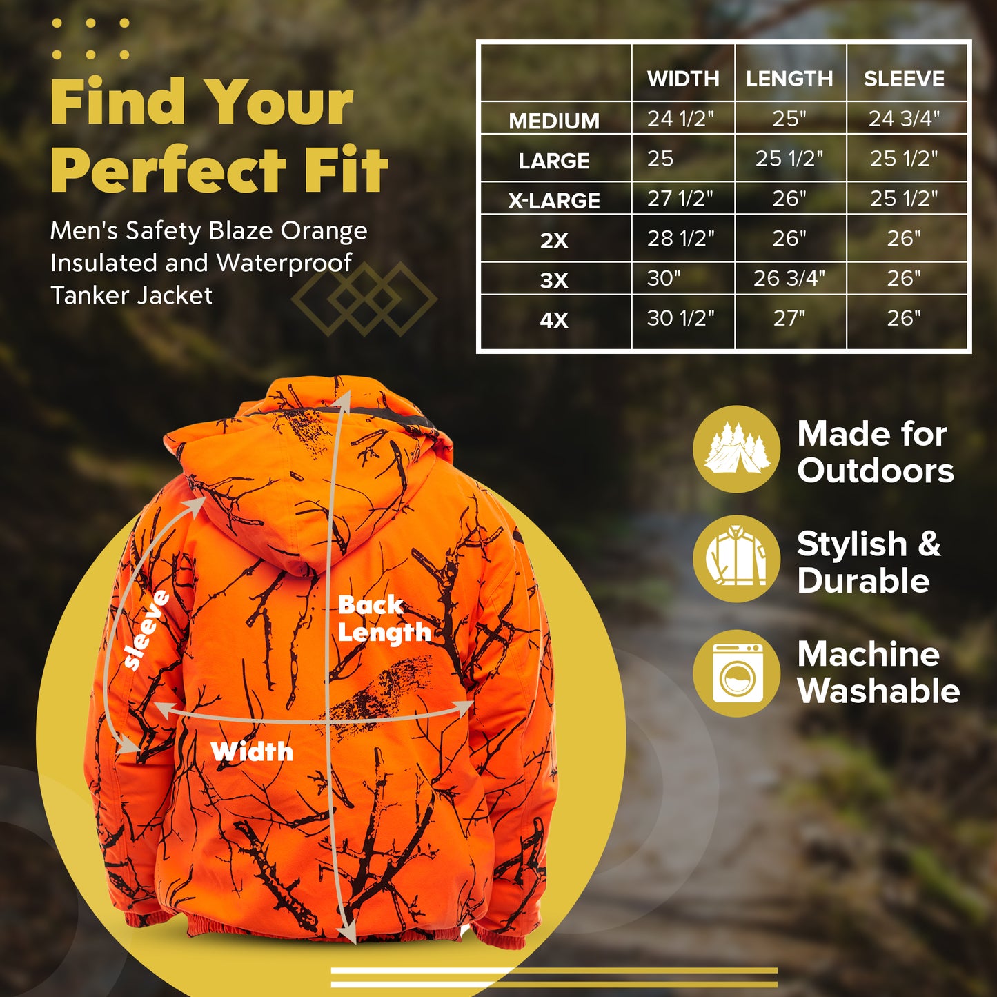 TrailCrest by Treel Men's Safety Blaze Orange Insulated & Waterproof Tanker Jacket