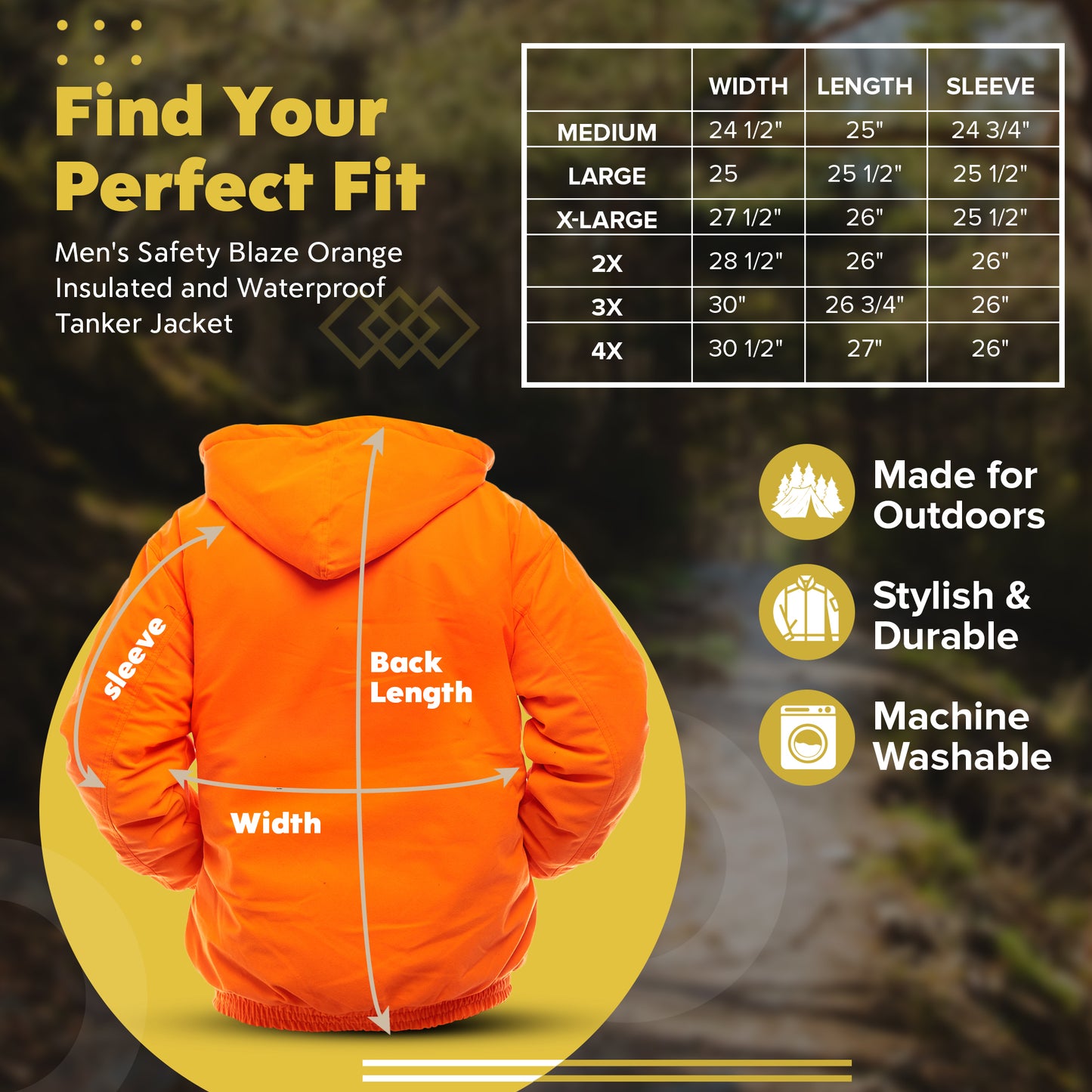 TrailCrest by Treel Men's Safety Blaze Orange Insulated & Waterproof Tanker Jacket