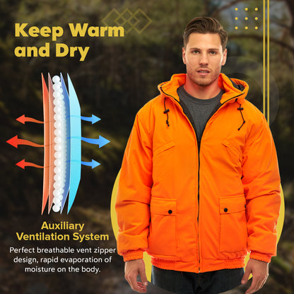 TrailCrest by Treel Men's Safety Blaze Orange Insulated & Waterproof Tanker Jacket