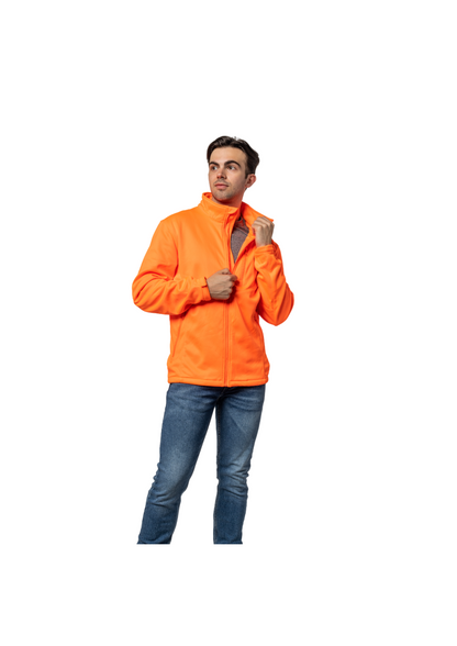 TrailCrest by Treel Men's Blaze Orange Waterproof Softshell Jacket - Coral Fleece Lining