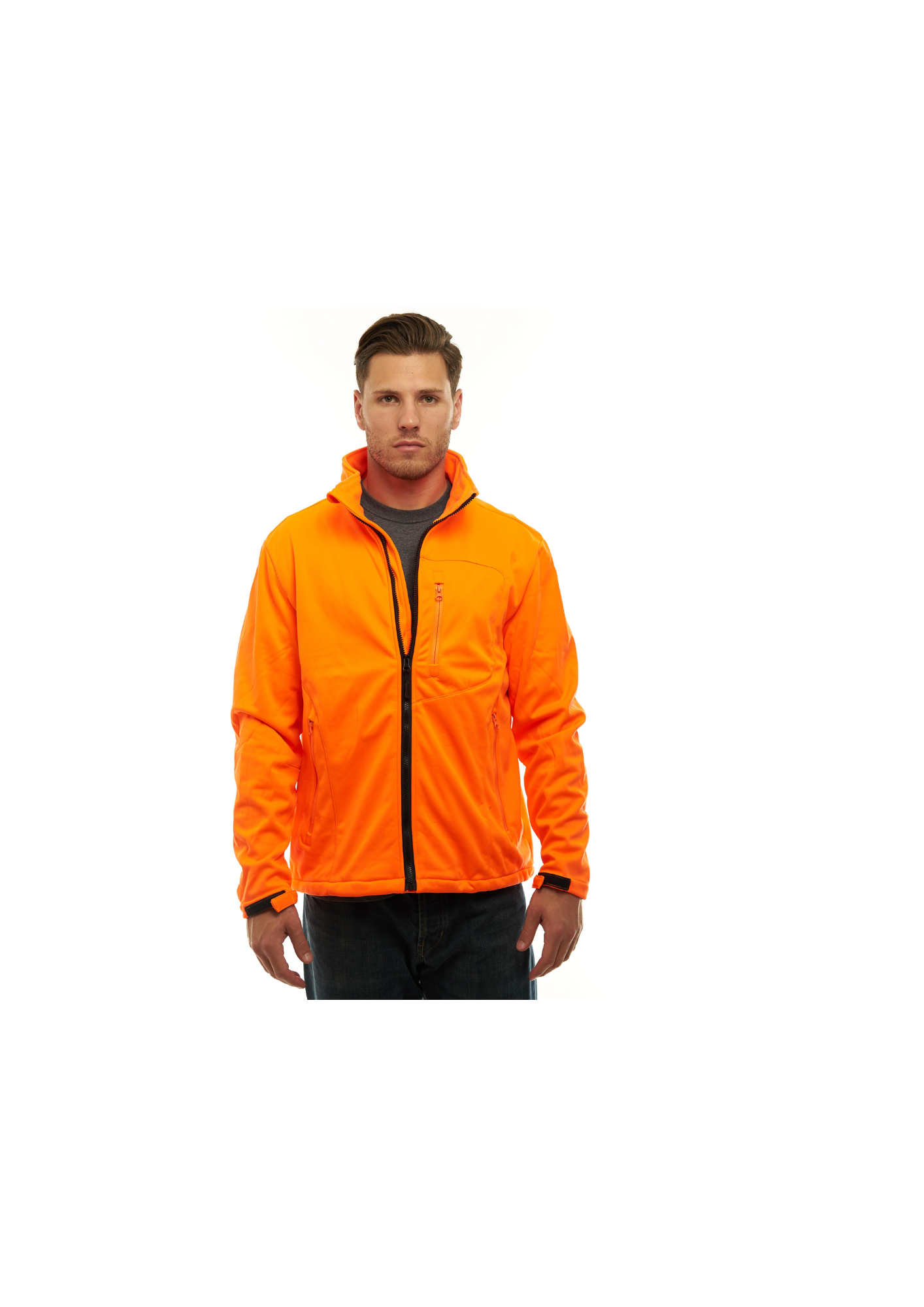 TrailCrest by Treel Men's Blaze Orange Waterproof Softshell Jacket - Coral Fleece Lining