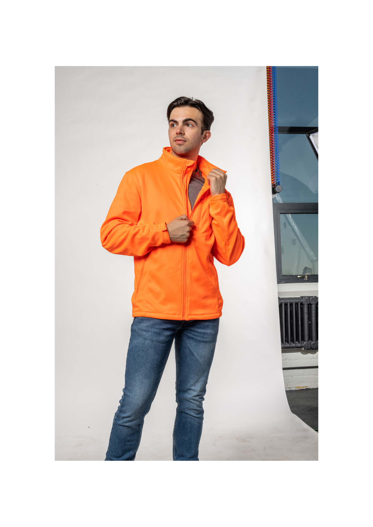 TrailCrest by Treel Men's Blaze Orange Waterproof Softshell Jacket - Coral Fleece Lining