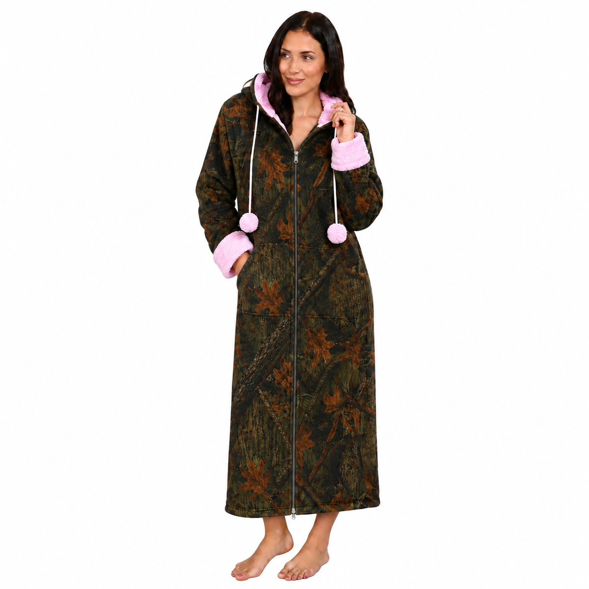 TrailCrest Women's Pink Camo Polar Fleece / Camo & PInk Lightweigh Bathrobe Plush House Robe