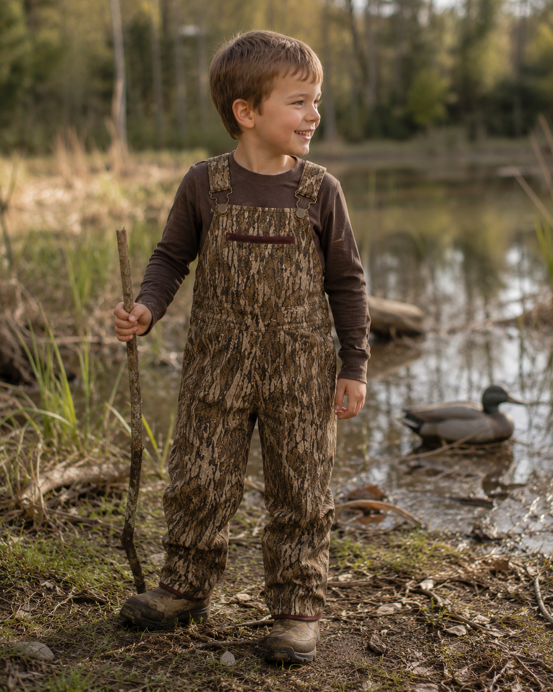 Kids Mossy Oak Country Roots / Bottomland Camo Cotton Bib Overall