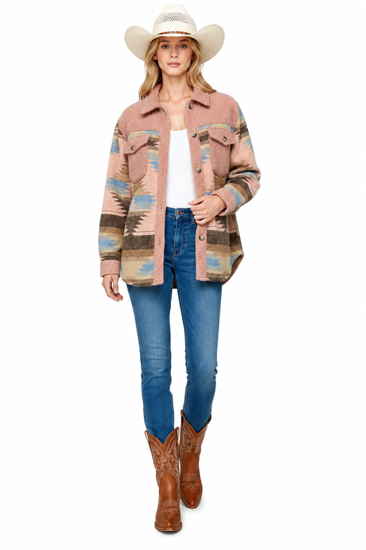 Women's Southwestern Aztec Pattern Jacquard Weave Shacket