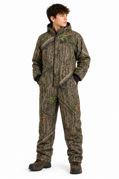 Kids Insulated Mossy Oak / Duck Brown Canvas Work Coveralls for Outdoor Winter