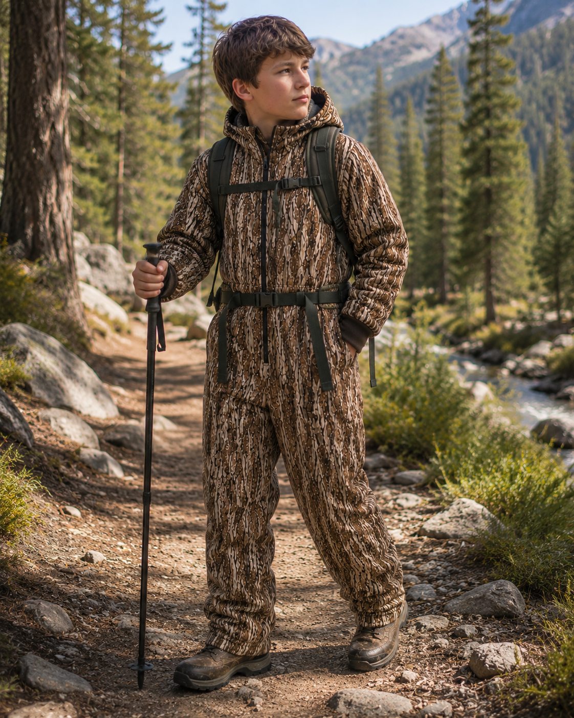 Kids Insulated Mossy Oak / Duck Brown Canvas Work Coveralls for Outdoor Winter