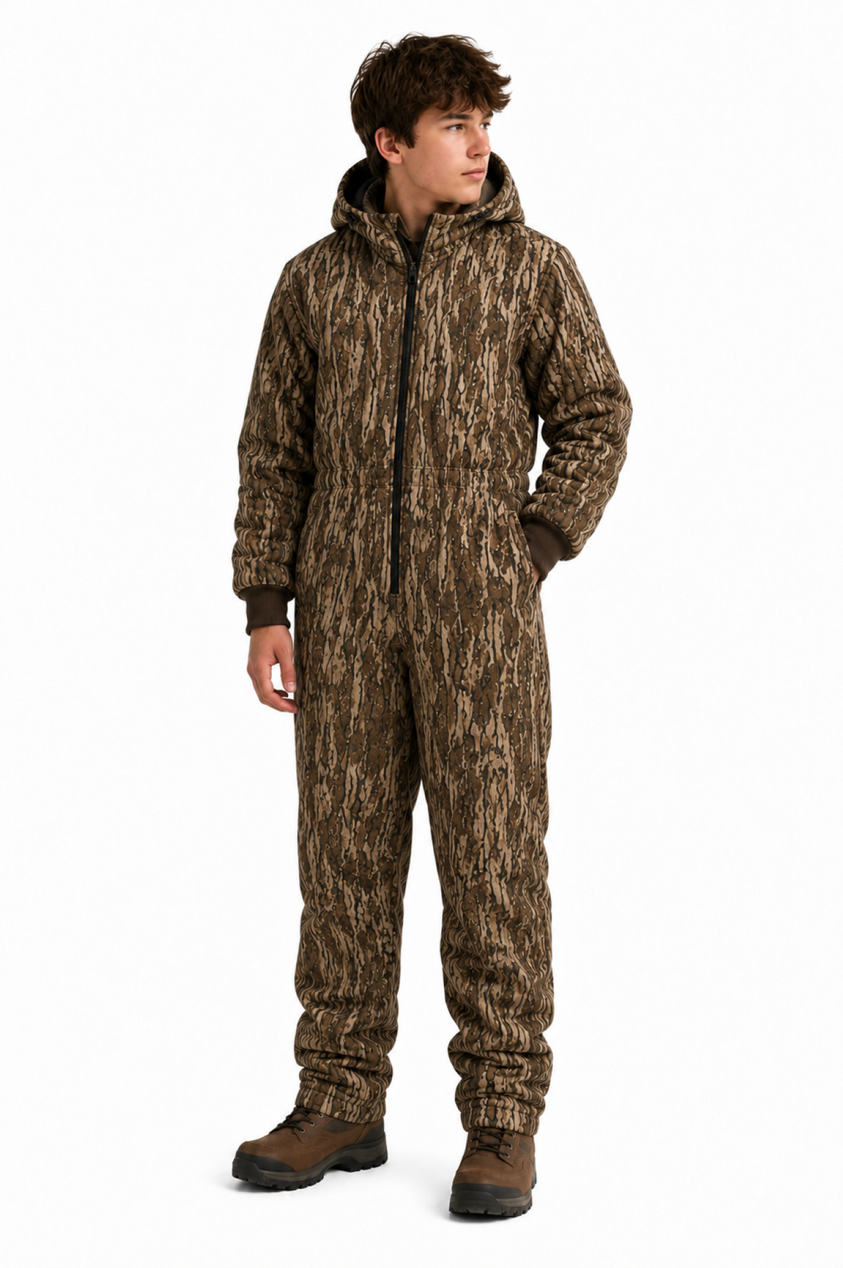 Kids Insulated Mossy Oak / Duck Brown Canvas Work Coveralls for Outdoor Winter