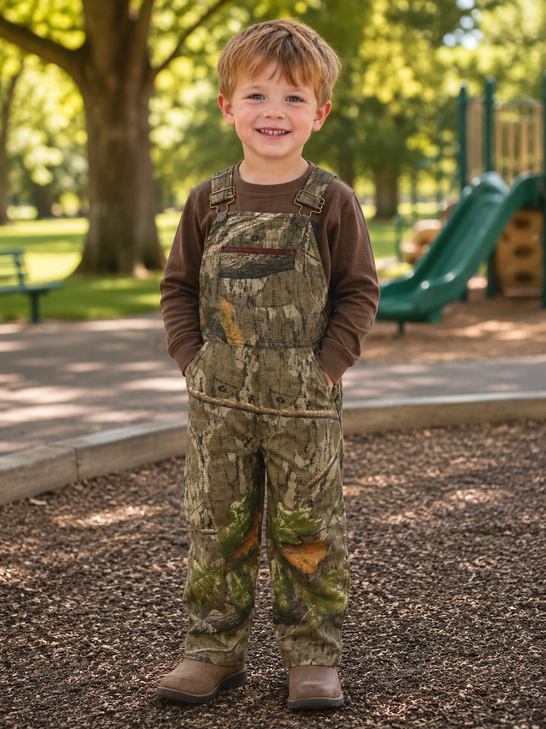 Kids Mossy Oak Country Roots / Bottomland Camo Cotton Bib Overall