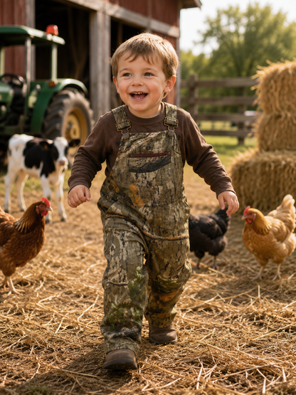Kids Mossy Oak Country Roots / Bottomland Camo Cotton Bib Overall