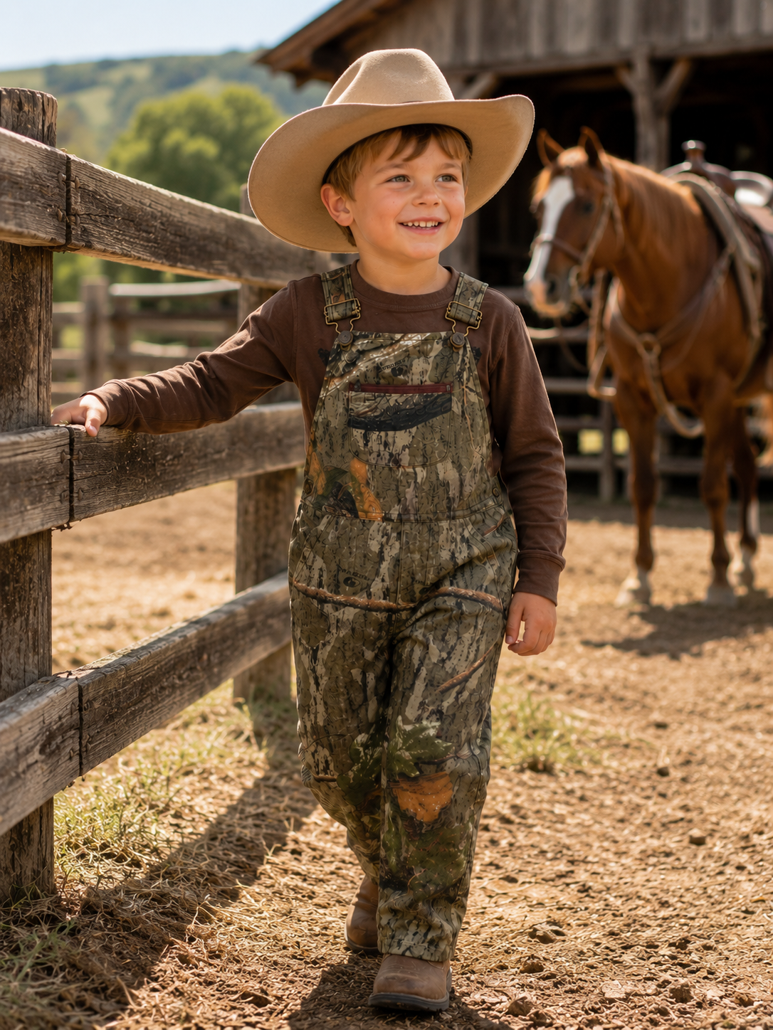 Kids Mossy Oak Country Roots / Bottomland Camo Cotton Bib Overall
