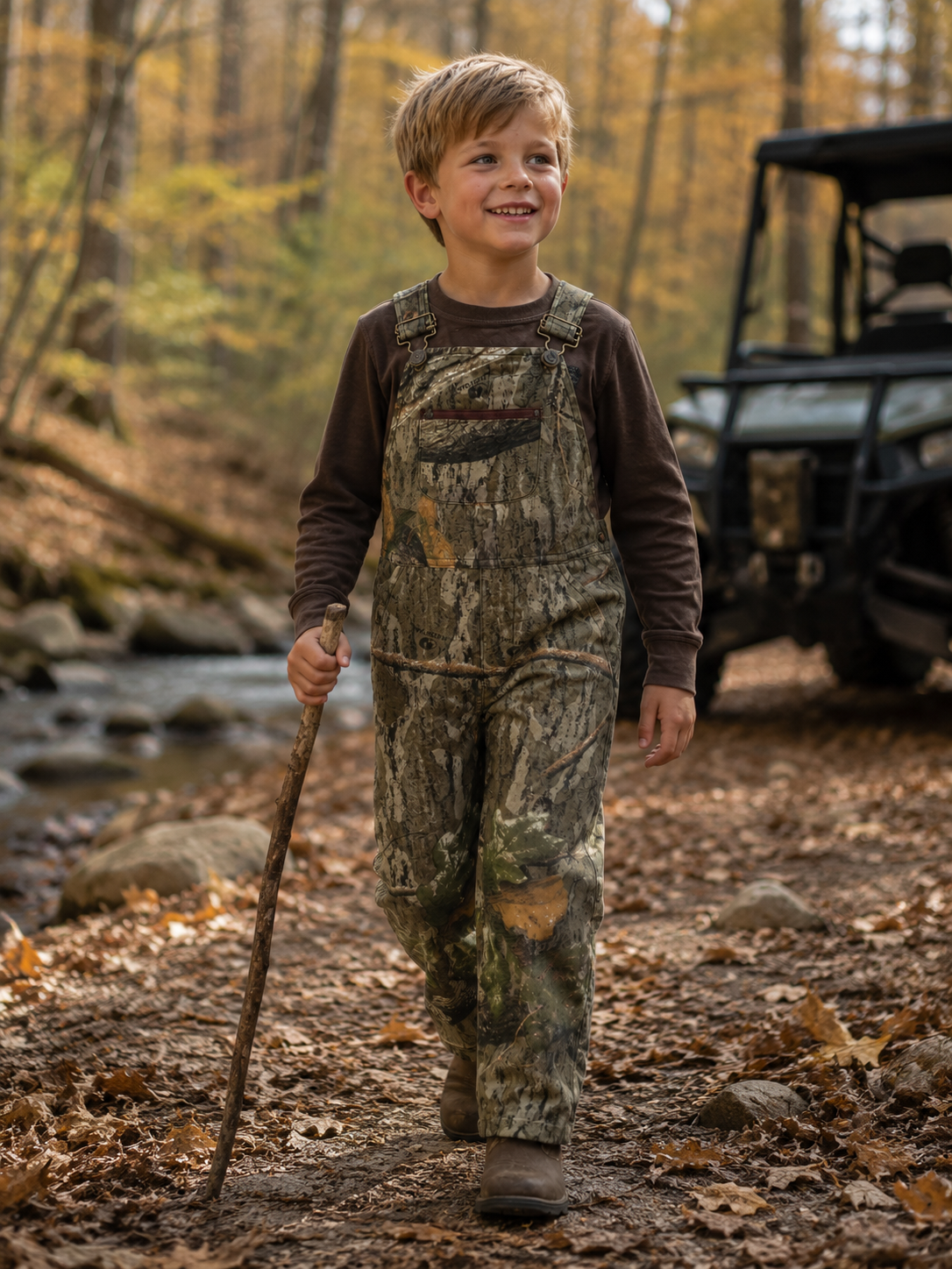 Kids Mossy Oak Country Roots / Bottomland Camo Cotton Bib Overall
