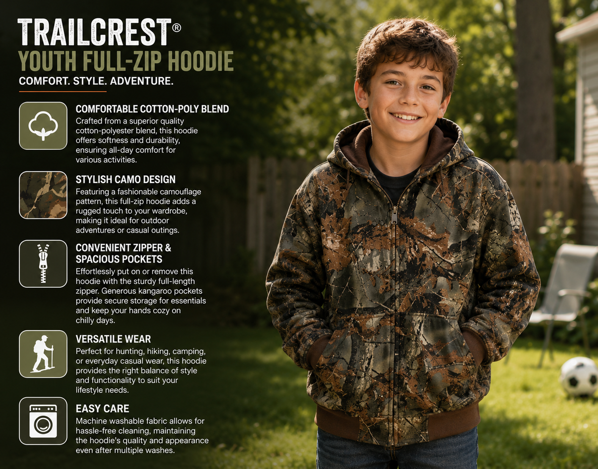 TrailCrest by Treel Boys Full Zip Up Hoodie Sweatshirt Fashion Hooded Jacket