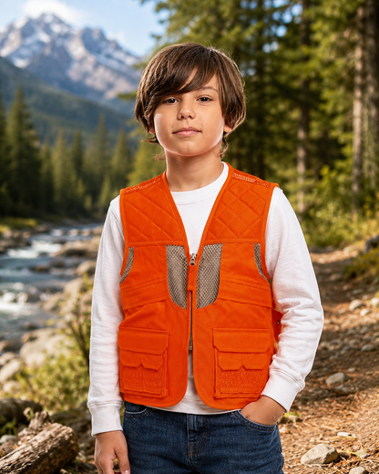 TrailCrest by Treel Kid's Upland Delue Blaze Orange Safety Front Loader High Visibility Vest