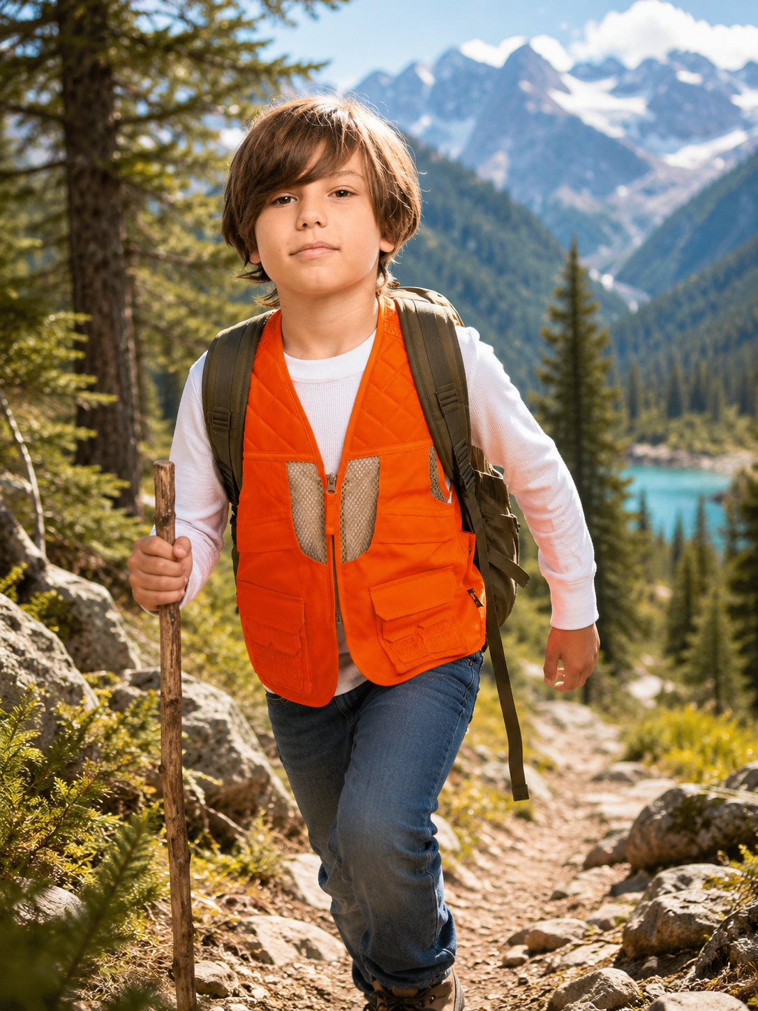 TrailCrest by Treel Kid's Upland Delue Blaze Orange Safety Front Loader High Visibility Vest
