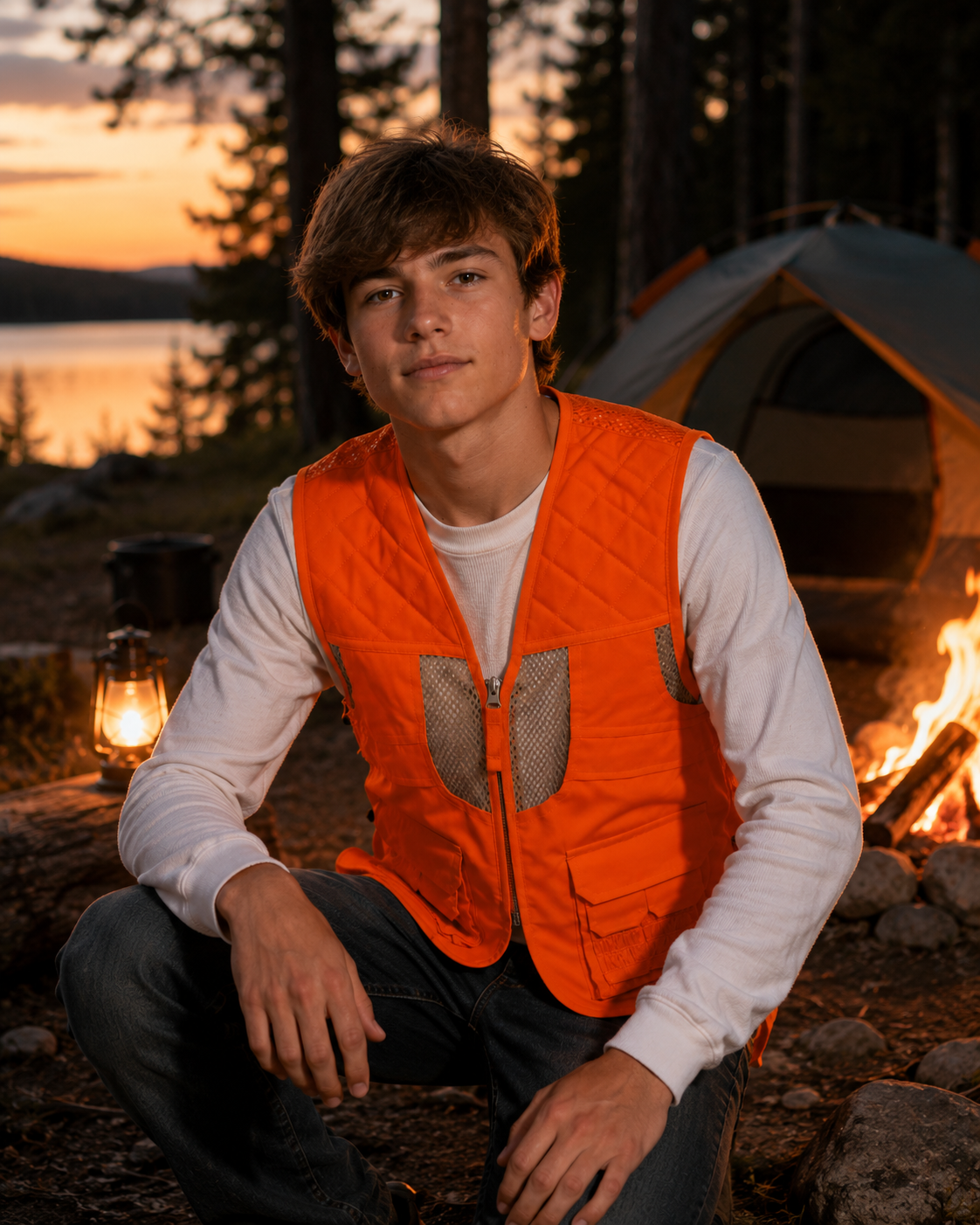 TrailCrest by Treel Kid's Upland Delue Blaze Orange Safety Front Loader High Visibility Vest