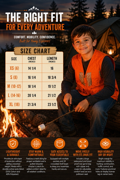 TrailCrest by Treel Kid's Upland Delue Blaze Orange Safety Front Loader High Visibility Vest