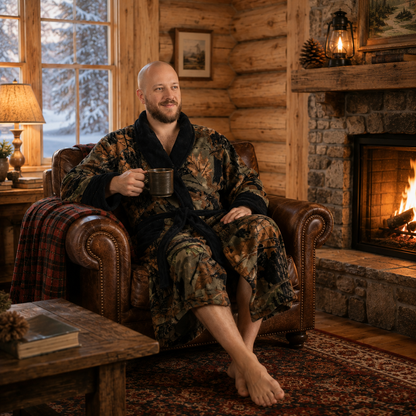 TrailCrest by Treel Men's Camo Polar Fleece Plush Bathrobe - with Shawl Collar