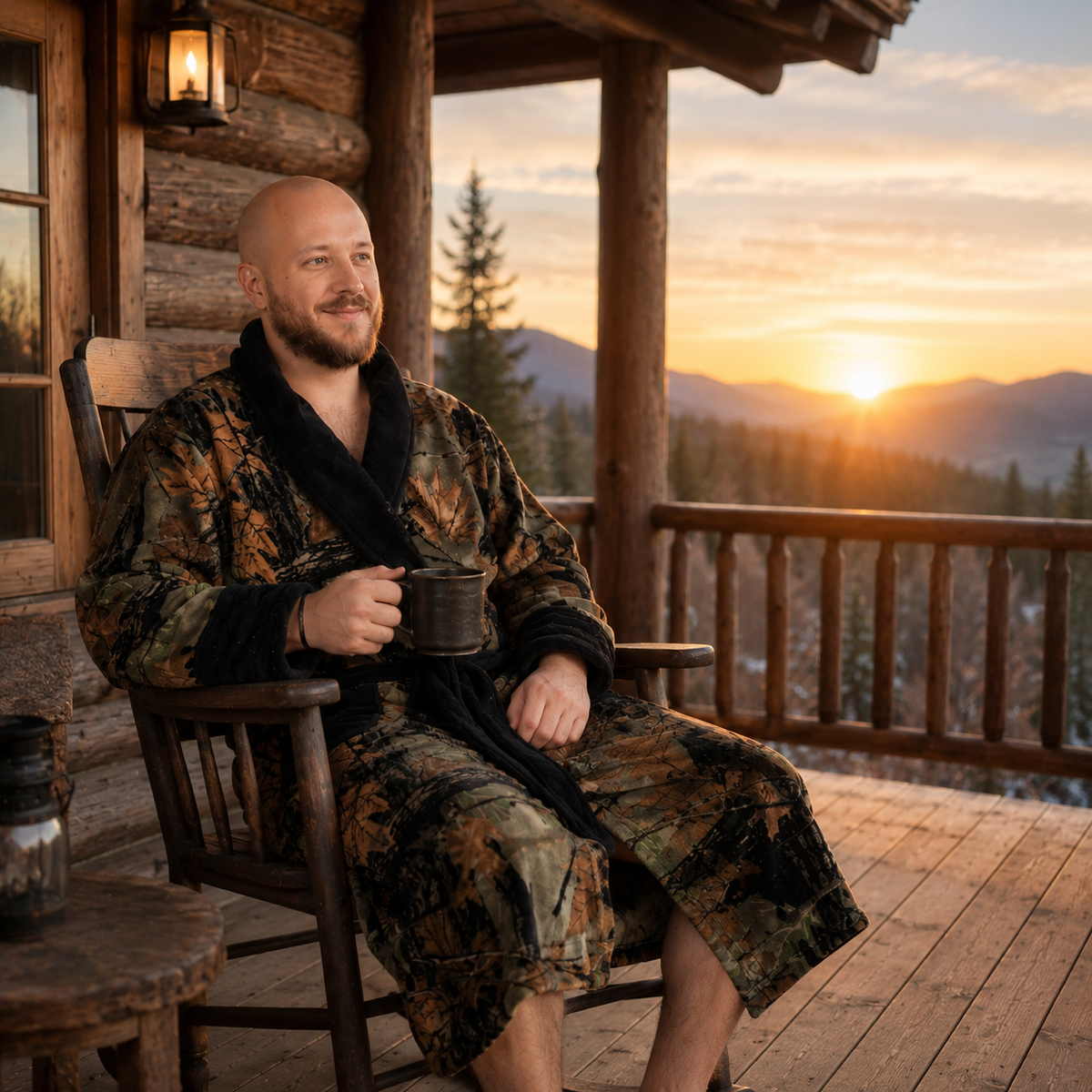 TrailCrest by Treel Men's Camo Polar Fleece Plush Bathrobe - with Shawl Collar